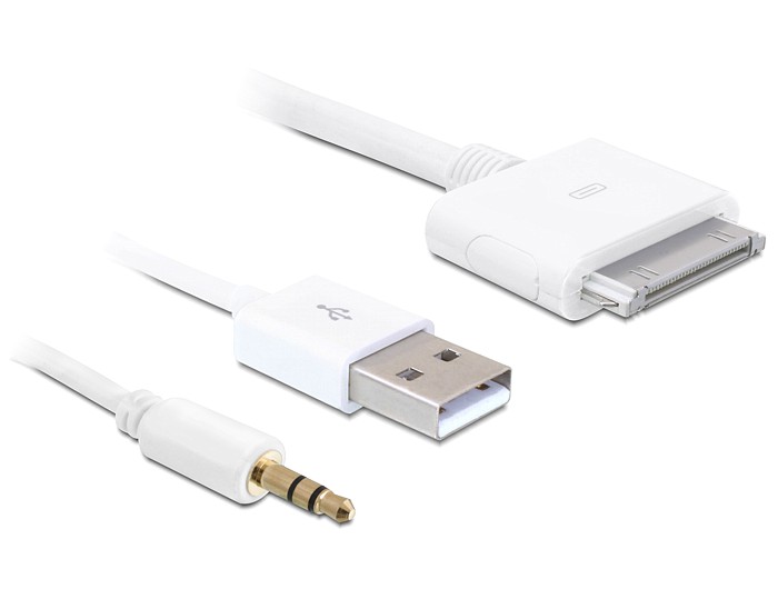 Delock Kabel für IPhone / IPod > USB 2.0 + Audio 3.5mm Klinke 1 m weiß
