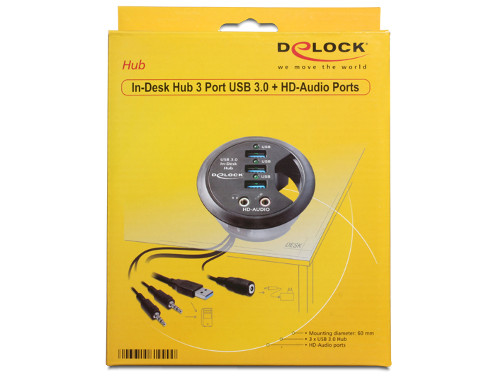 Delock Tisch-Hub 3 Port USB 3.0 + HD-Audio Ports