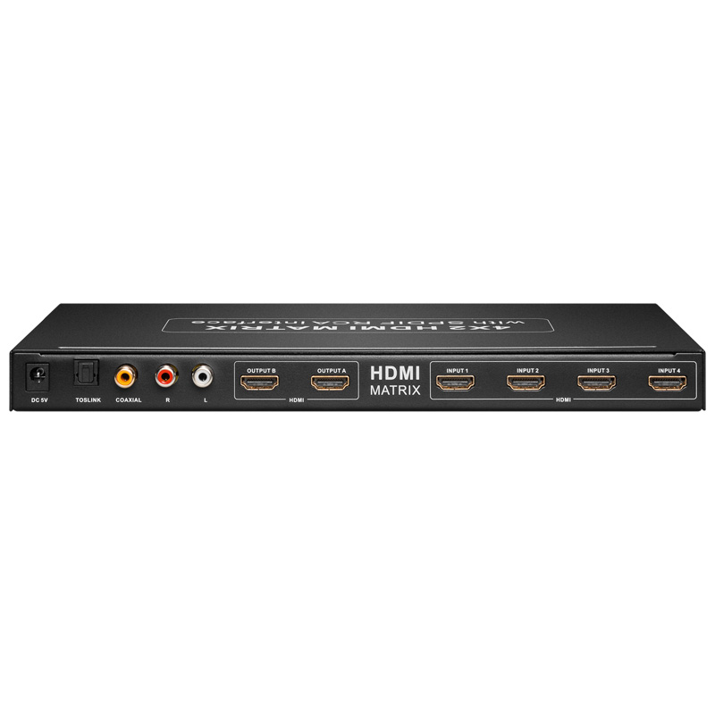 Ultra HDMI Matrix 4 x 2 - verteilt 4 HDMI Signale auf bis zu 2 TV u.1 Verstärker
