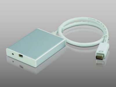 Mini DVI Stecker + USB Stecker (für Power) + Stereo Audio auf mini DP Buchse