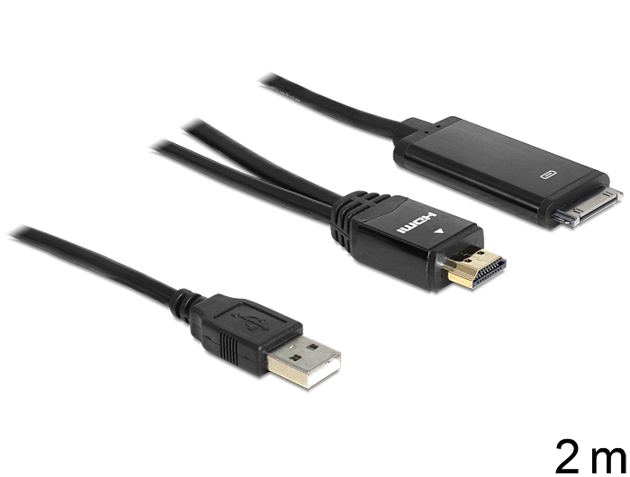 Delock Kabel High Speed HDMI Stecker > IPad 30 Pin Stecker + USB-A Stecker 2 m