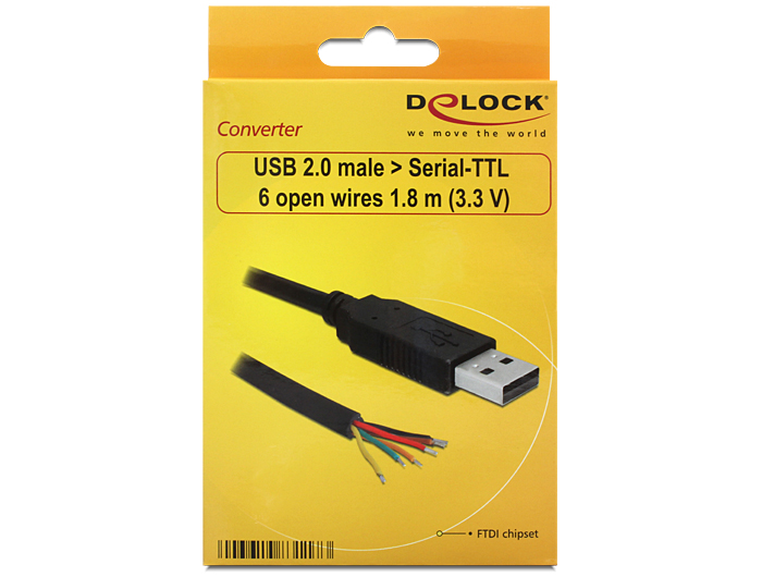 Delock Konverter USB 2.0 Stecker > Seriell-TTL 6 offene Kabelenden 1,8 m (3,3 V)