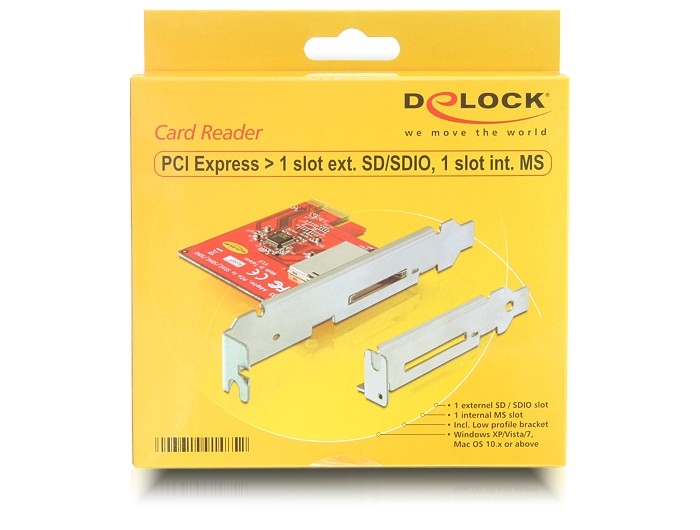 Delock PCI Express Card Reader > 1 Slot extern SD / SDIO Card, 1 Slot intern MS Card
