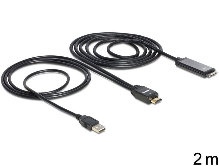 Delock Kabel High Speed HDMI Stecker > IPad 30 Pin Stecker + USB-A Stecker 2 m
